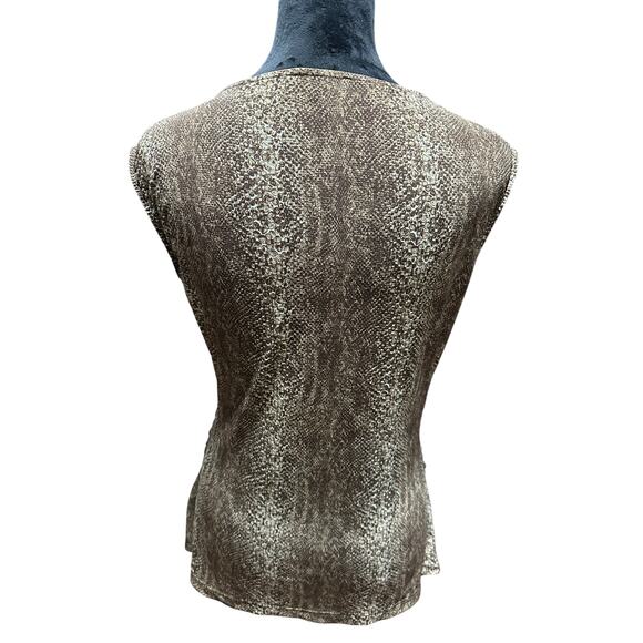 Chaus Women’s sleeveless Top Draped neck ruching Brown snakeskin M Y2K Mob wife - Picture 4 of 9